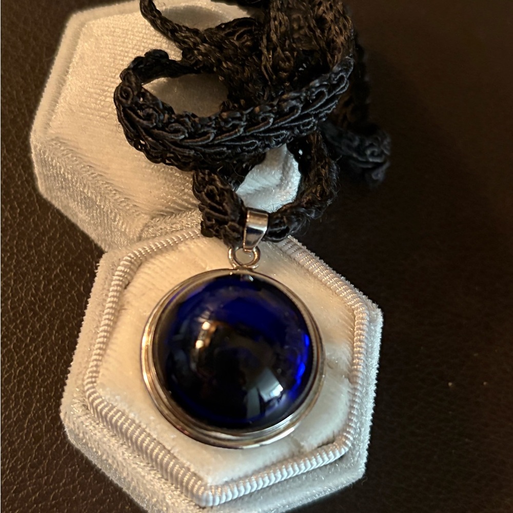 Lalique Blue Pendant w/ Black Cord